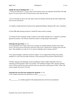 MATH 1401 final exam - FINAL EXAM MATH 1401, Elementary Statistics Dr ...