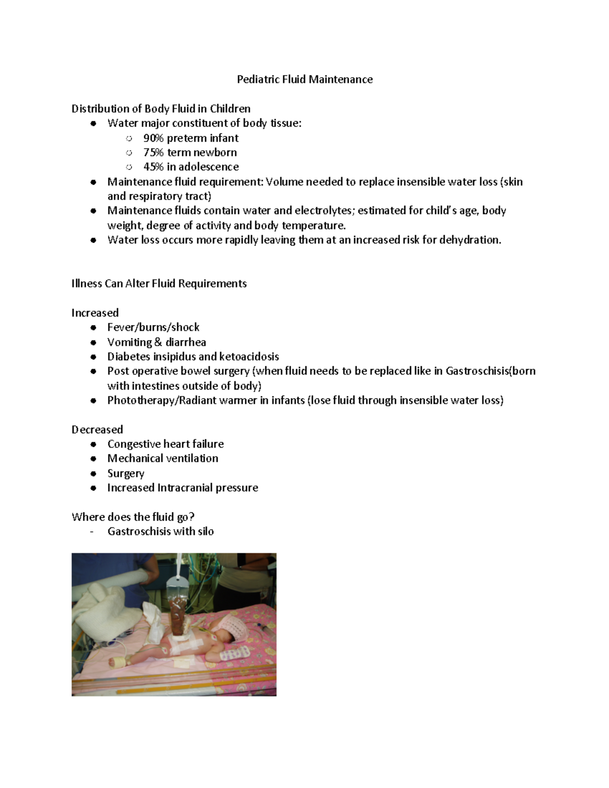 Pediatric Fluid Maintenance Pediatric Fluid Maintenance Distribution of Body Fluid in Children