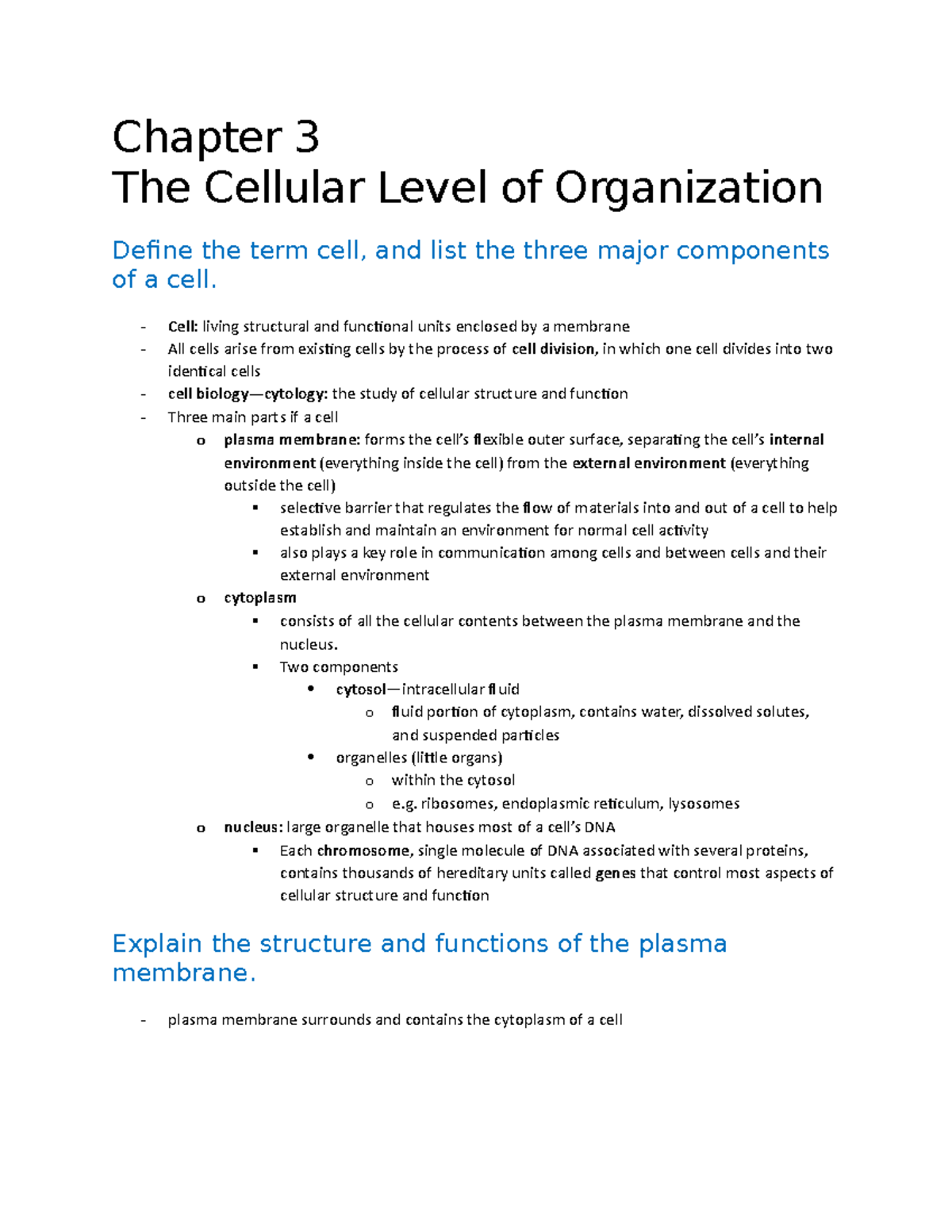 Ch 3 - Chapter 3 Study Notes - Chapter 3 The Cellular Level Of ...