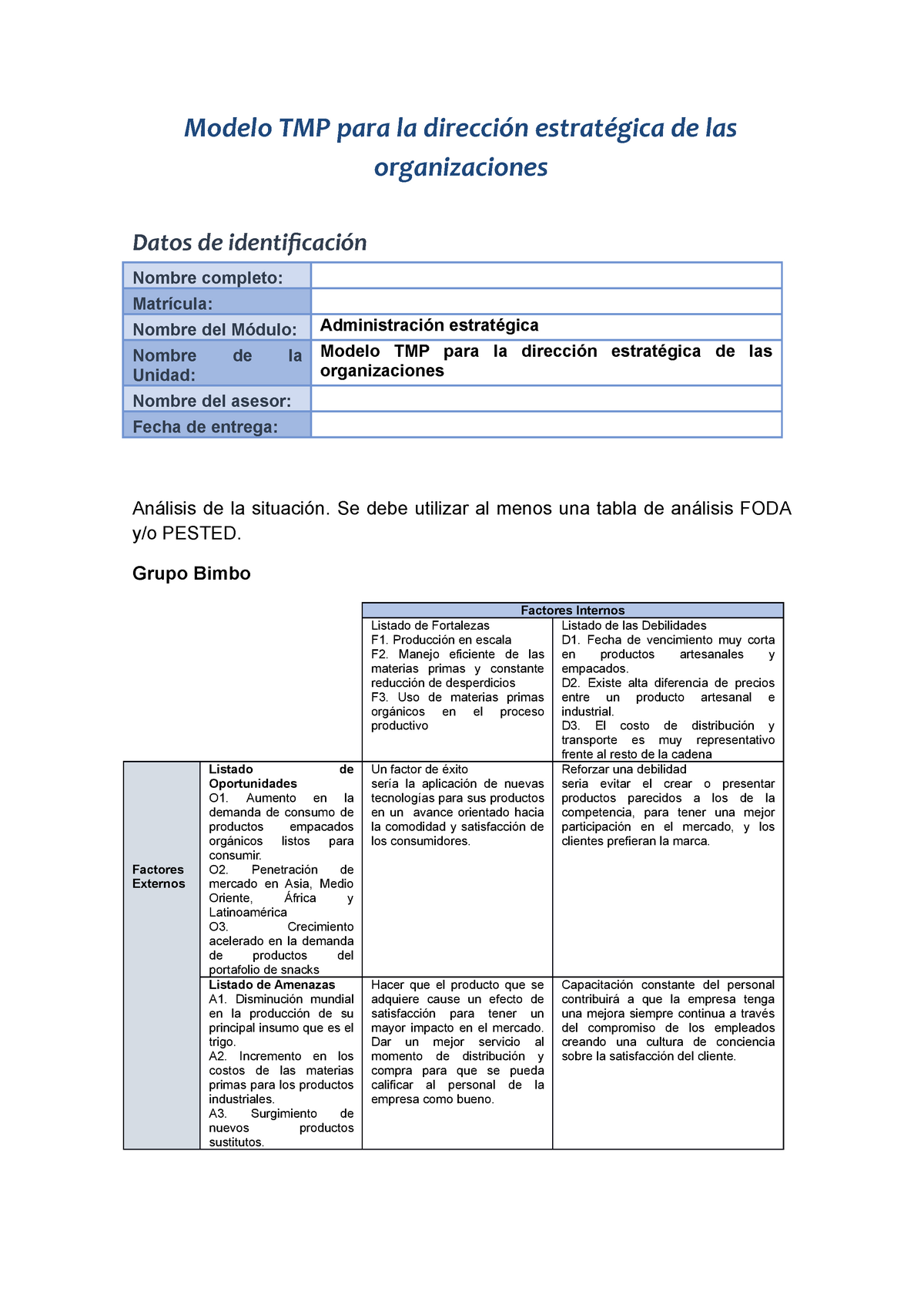 FORO-Modelo TMP para la dirección estratégica de las organizaciones - Modelo  TMP para la dirección - Studocu