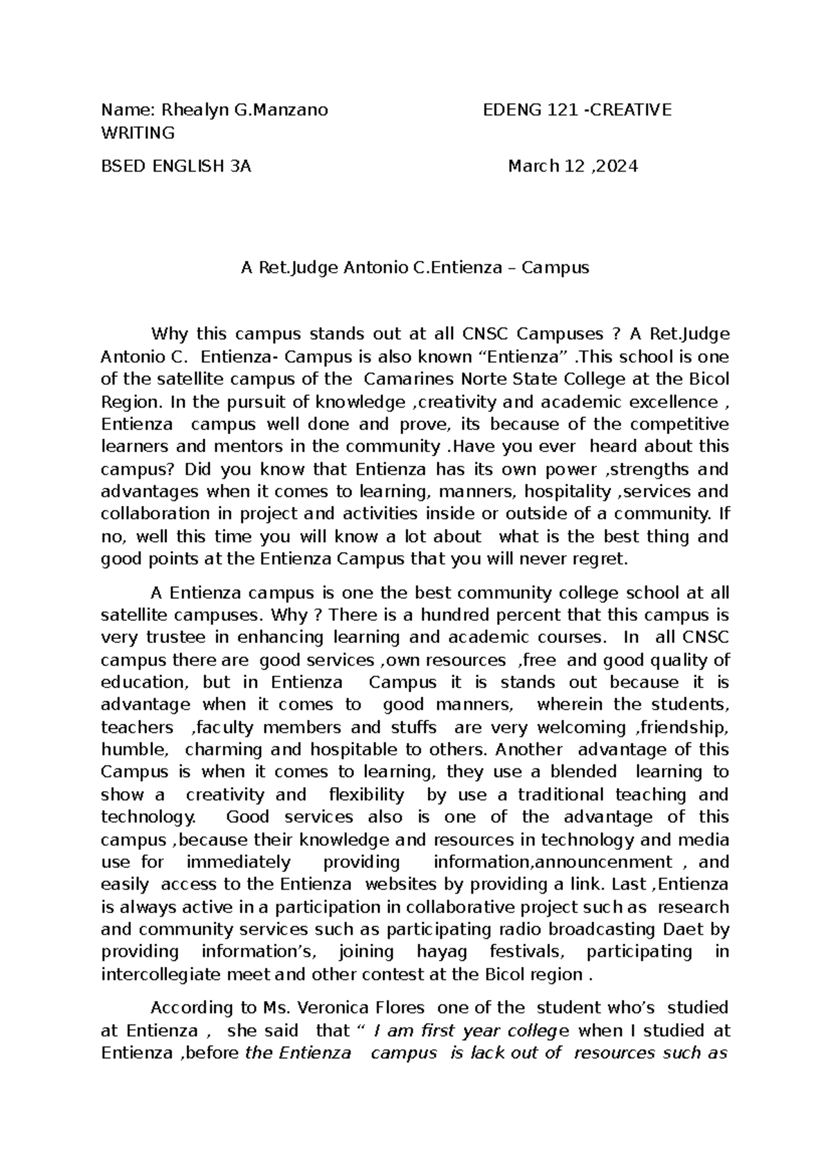 Argumentative essay - Nakaksnsn - Name: Rhealyn G EDENG 121 -CREATIVE ...