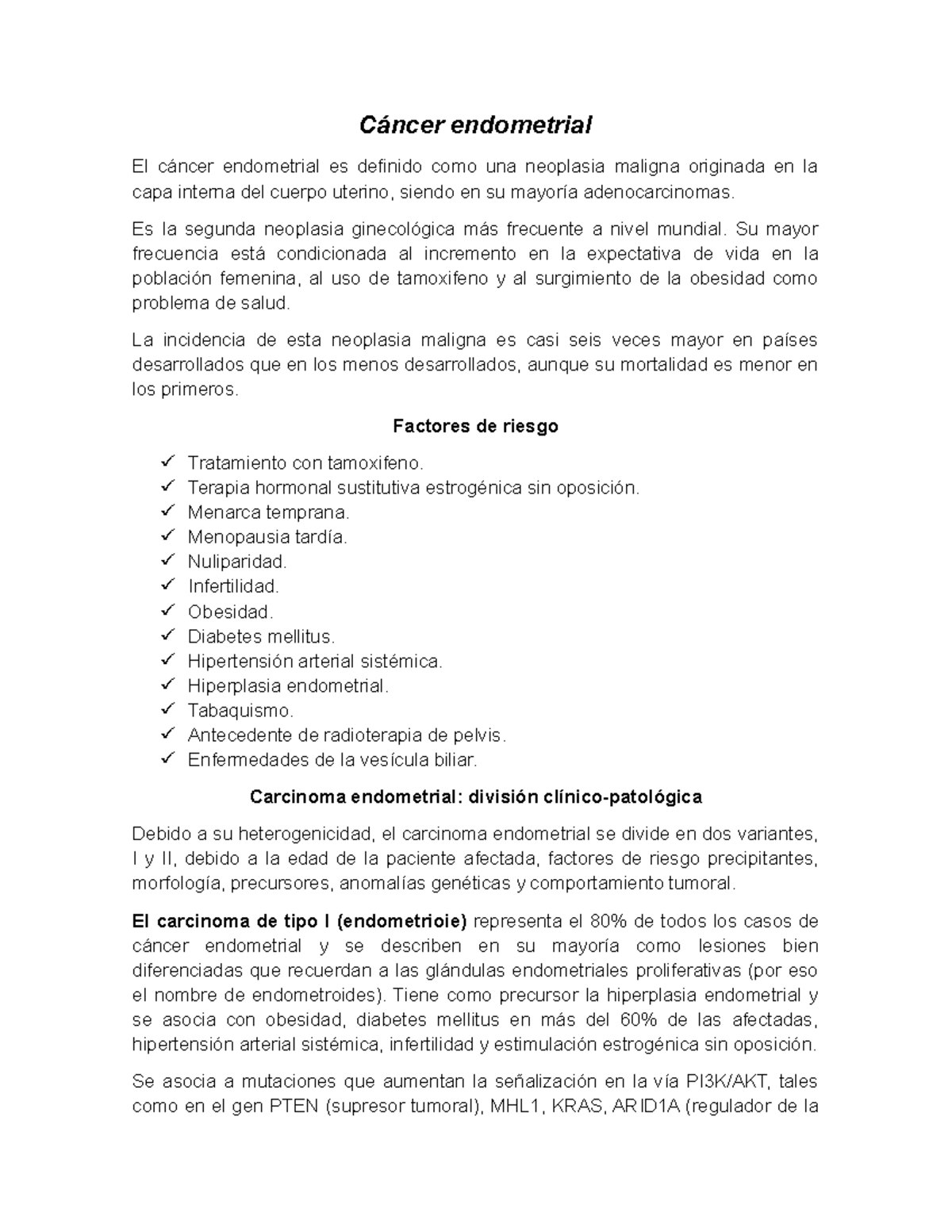 cáncer uterino factores de riesgo diabetes