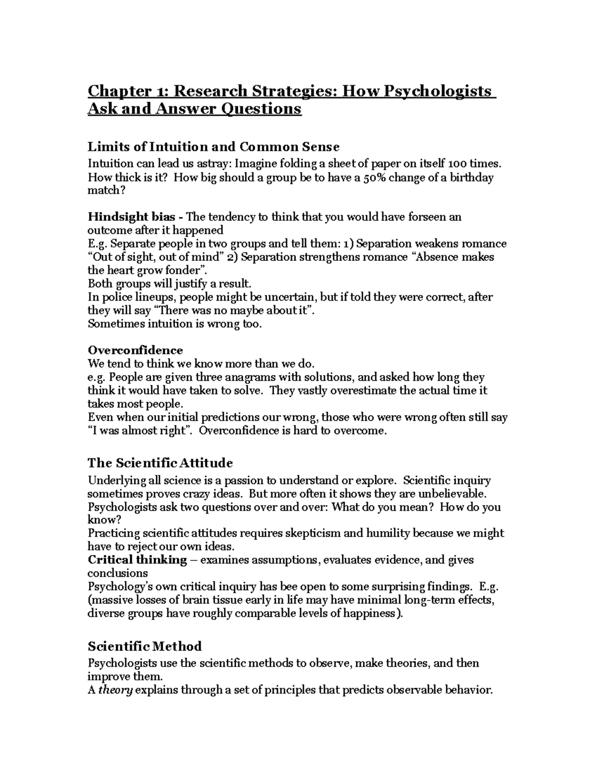 Psych 101 Textbook Notes - Chapter 1: Research Strategies: How ...