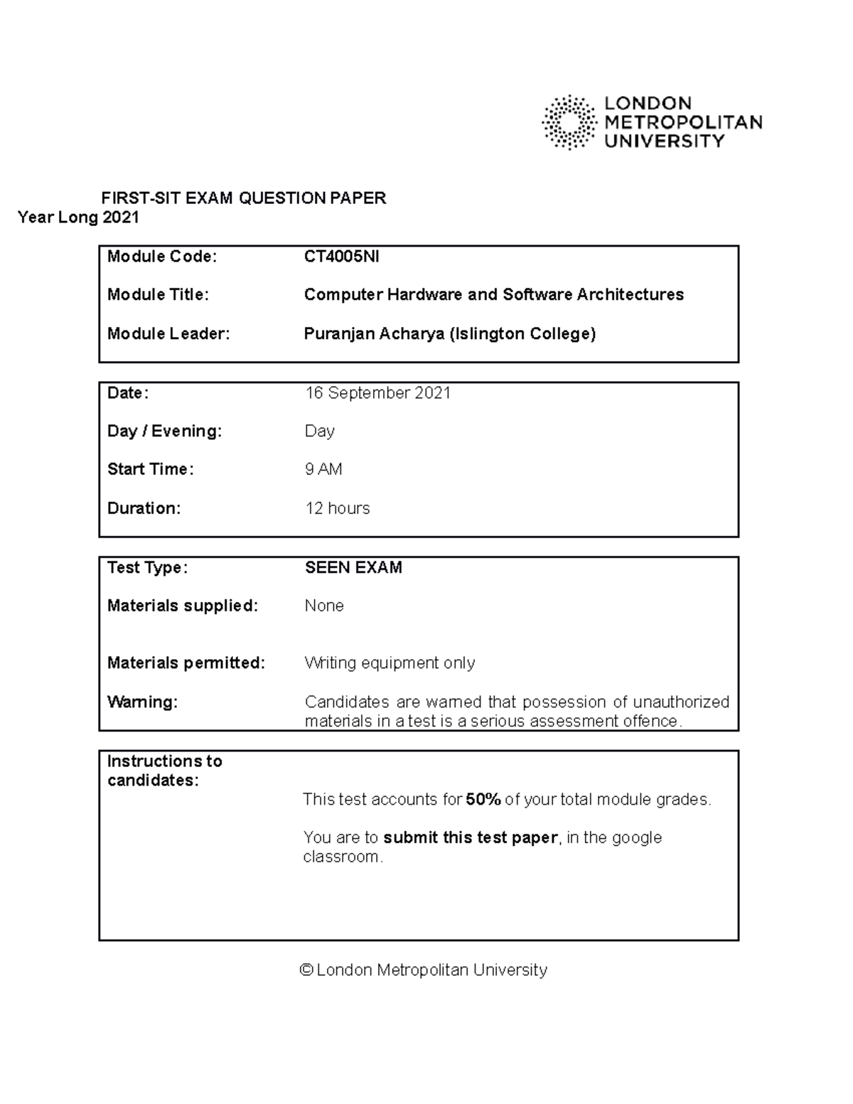 Computer hardware and software exam FIRSTSIT EXAM QUESTION PAPER