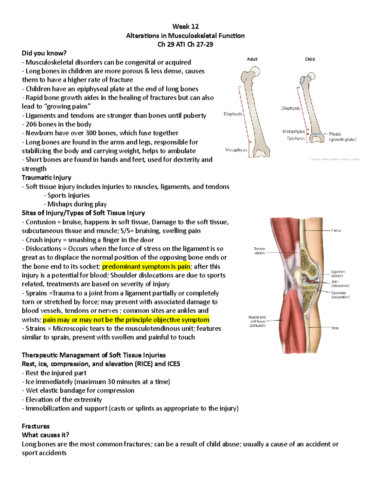 Week 12 Notes - Alterations in Musculoskeletal Function - Studocu