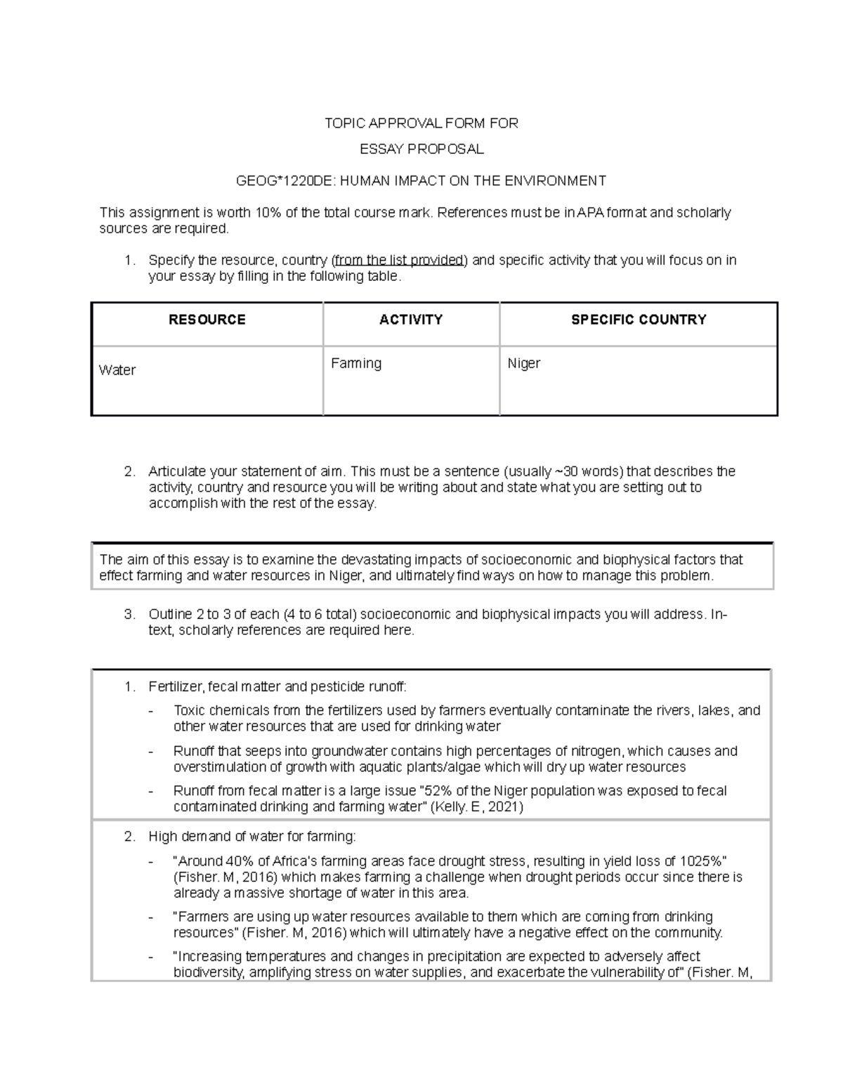 GEOG1220DE Essay Proposal Form - TOPIC APPROVAL FORM FOR ESSAY PROPOSAL ...