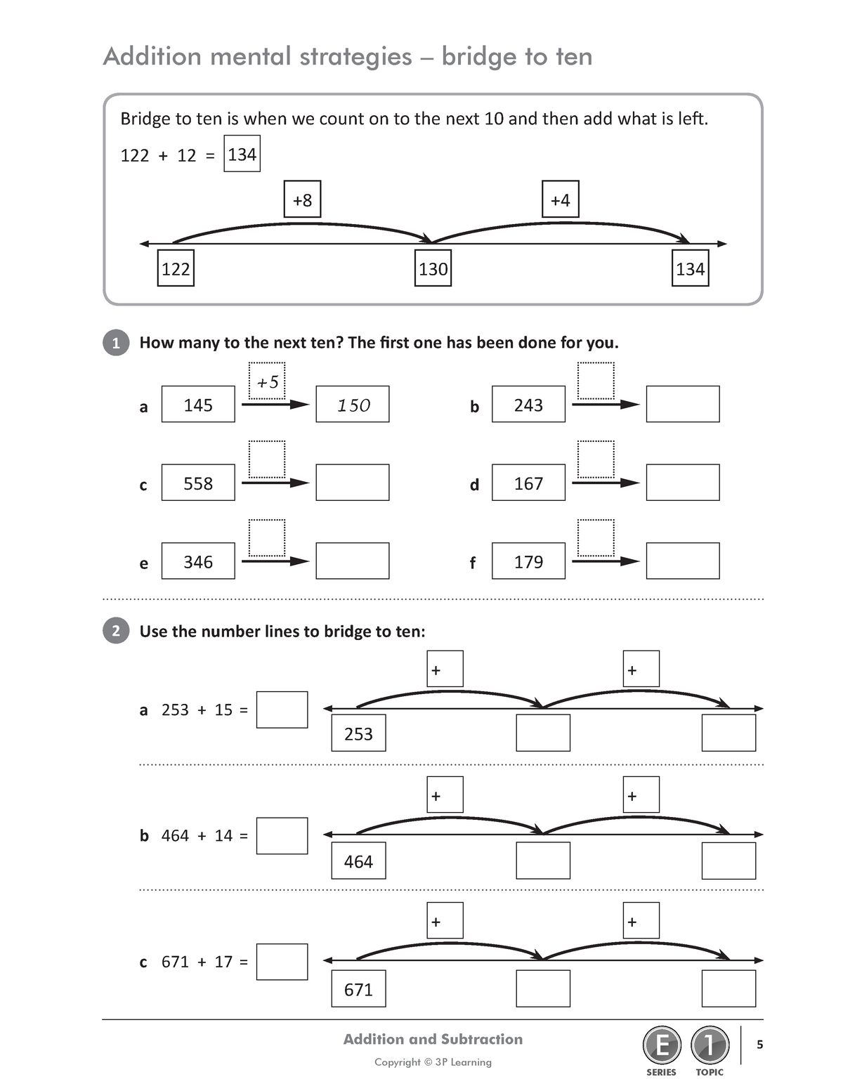 Bridge Method - SERIES TOPIC E 1 5 Copyright © 3P Learning Addition And ...