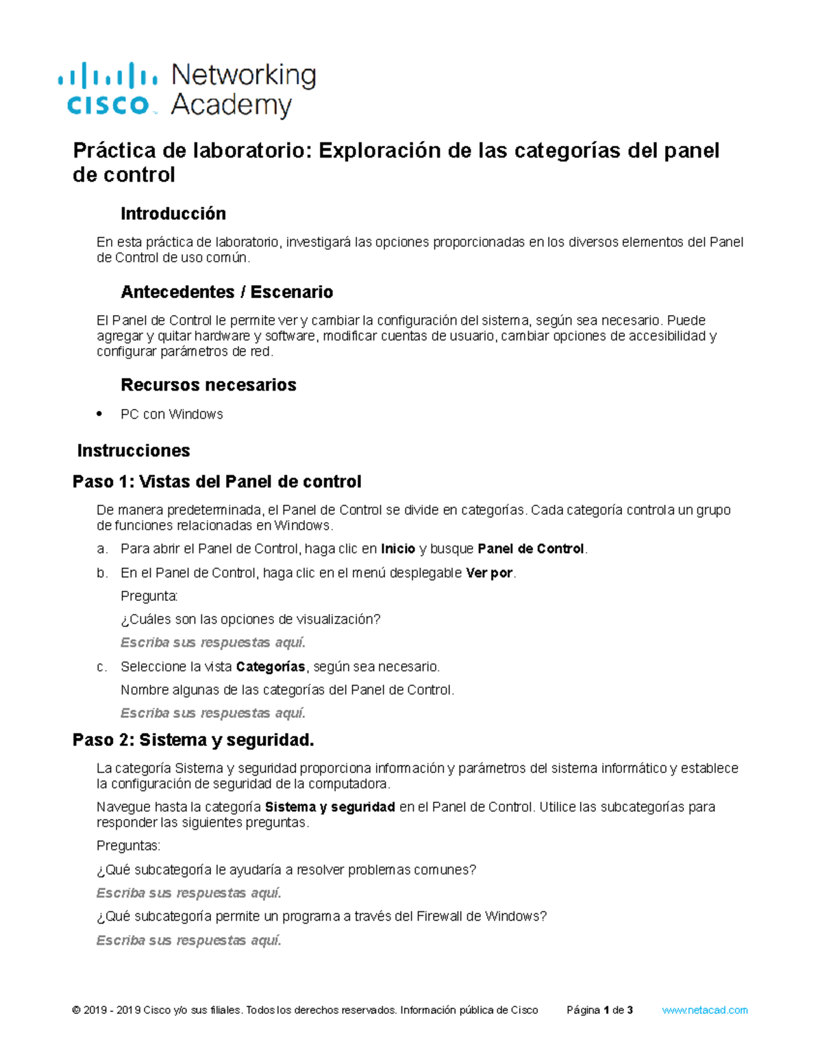 11.2.1.5 Lab Explore Control Panel Categories Práctica de