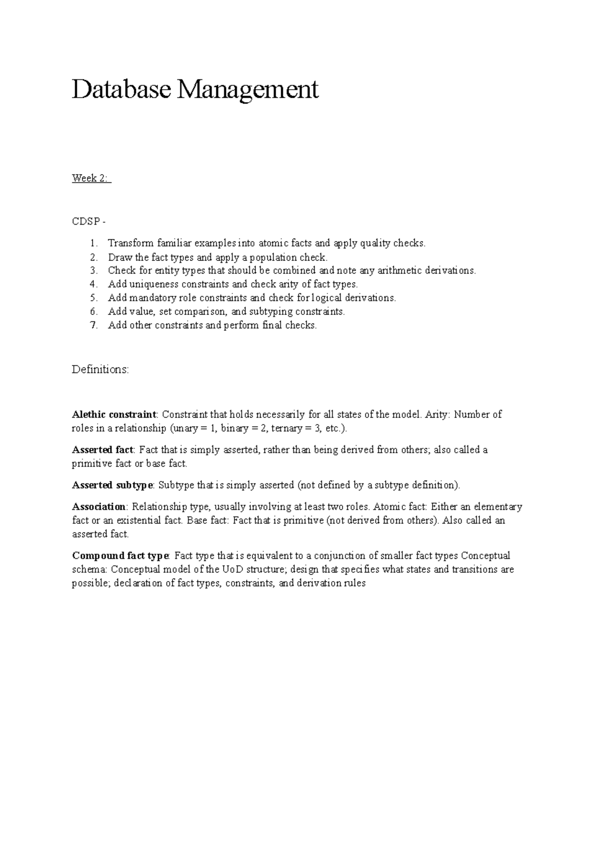 Database Management week 2 - Database Management Week 2: CDSP ...