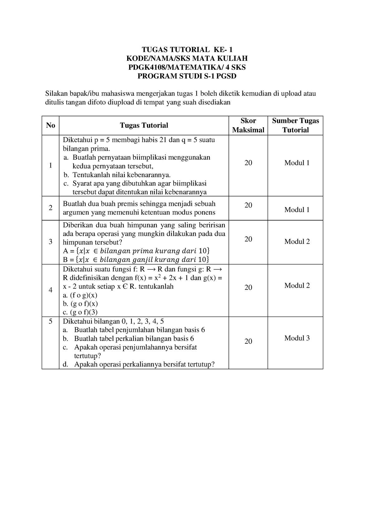 Tugas Tutorial 1 PDGK 4108 - TUGAS TUTORIAL KE- 1 KODE/NAMA/SKS MATA ...