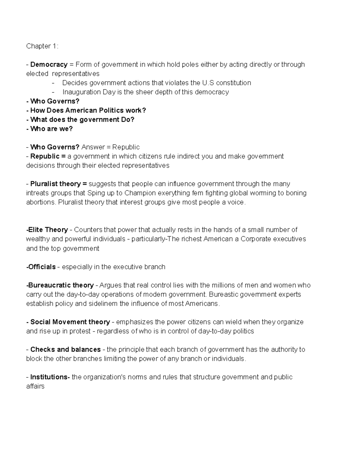 Chp 1 Textbook Notes (1) - Chapter 1: Democracy = Form Of Government In 