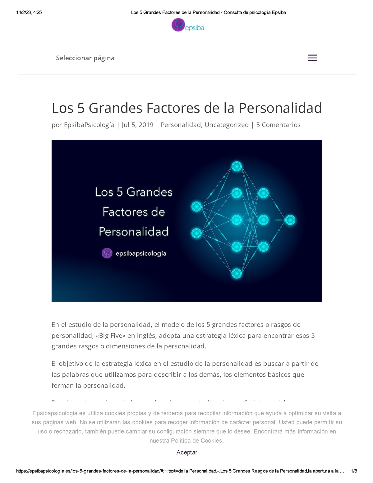 Los 5 Grandes Factores de la Personalidad - Consulta de psicología Epsiba -  Los 5 Grandes Factores - Studocu