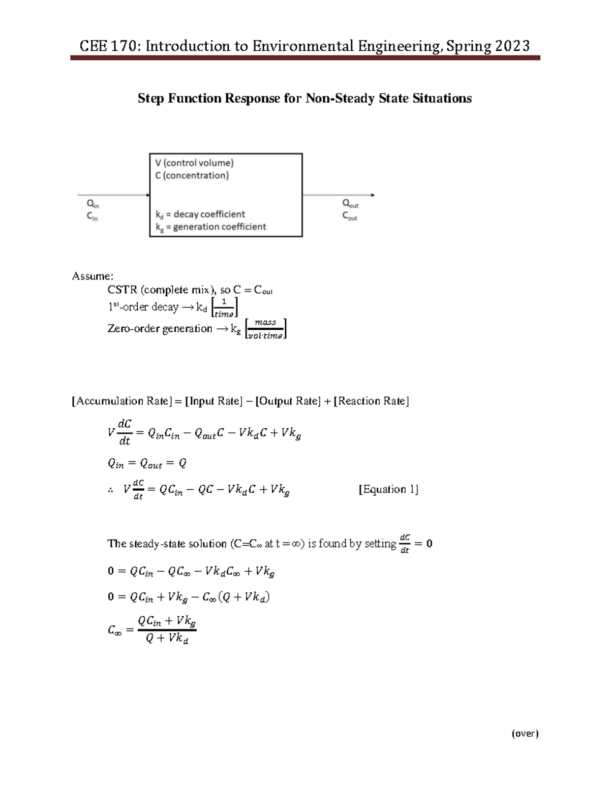 Step Function Response Handout - CEE 170: Introduction to Environmental ...