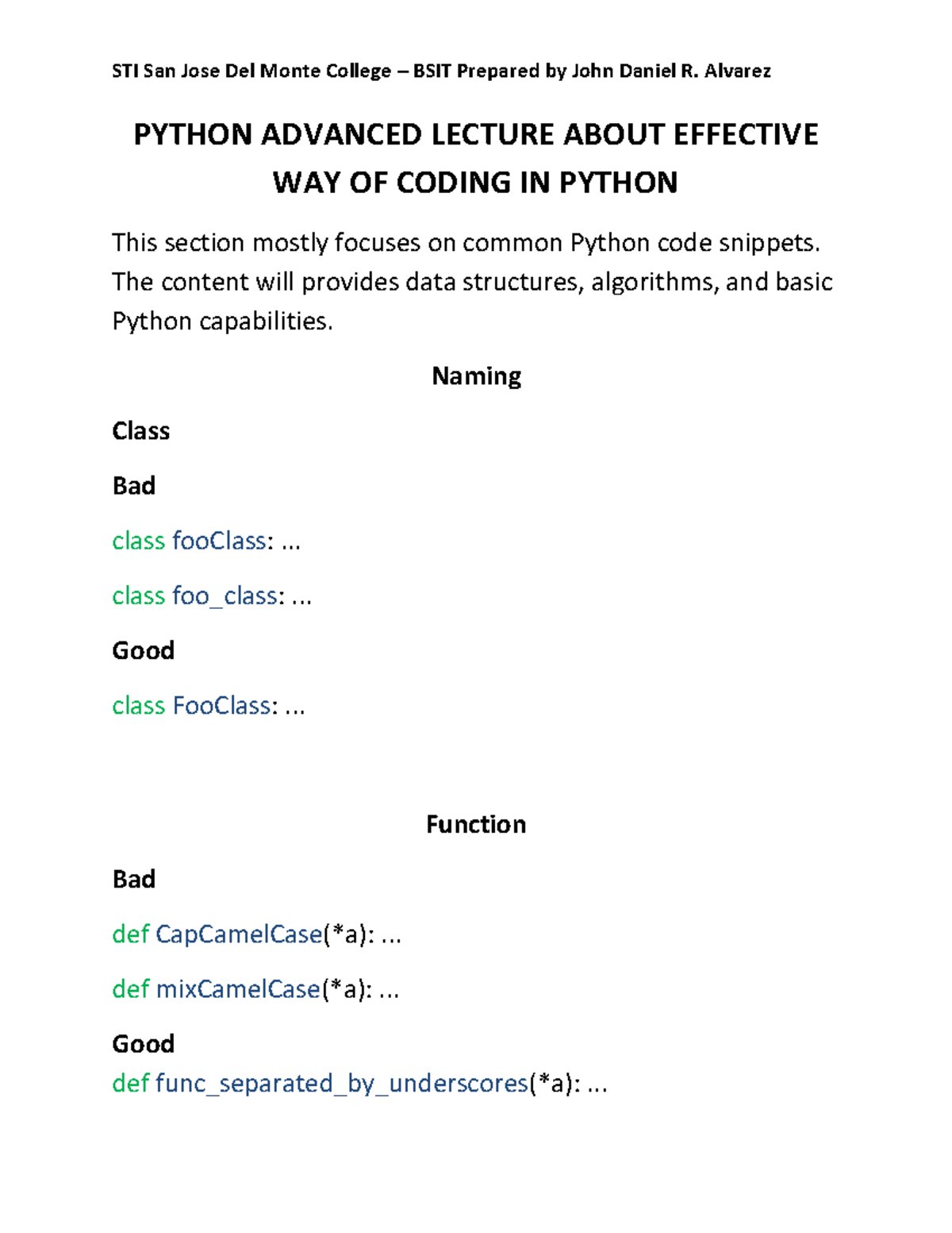 Python Advance Lecture about Effective Way of Coding in Python - PYTHON ...