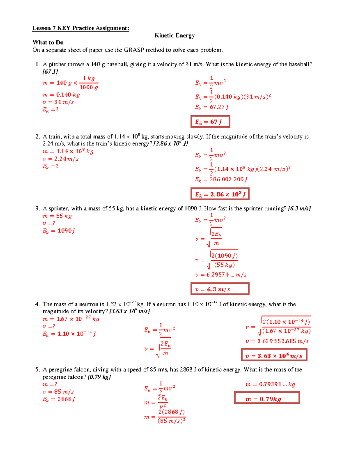 kinetic energy assignment