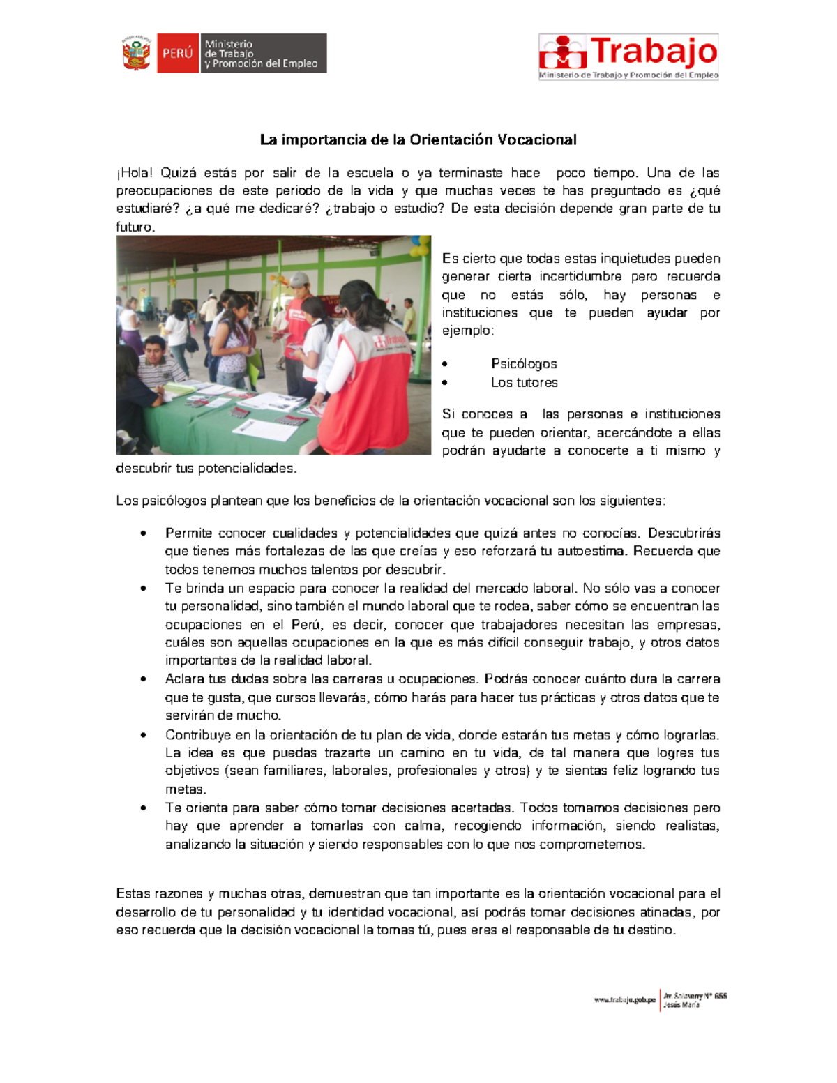 Semana 6 - PDF - La importancia de la Orientación Vocacional - La ...