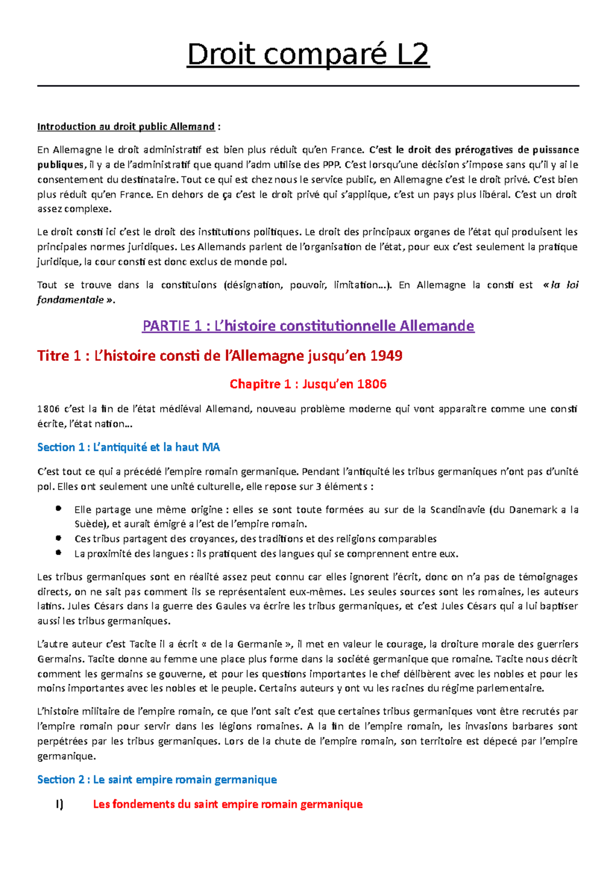 Droit comparé L2 Droit comparé L Introduction au droit public