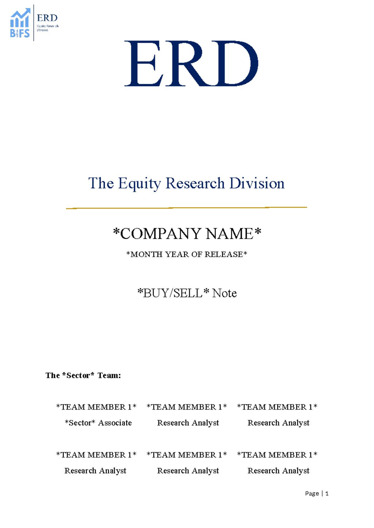 ERD Report Template - The Equity Research Division COMPANY NAME MONTH ...