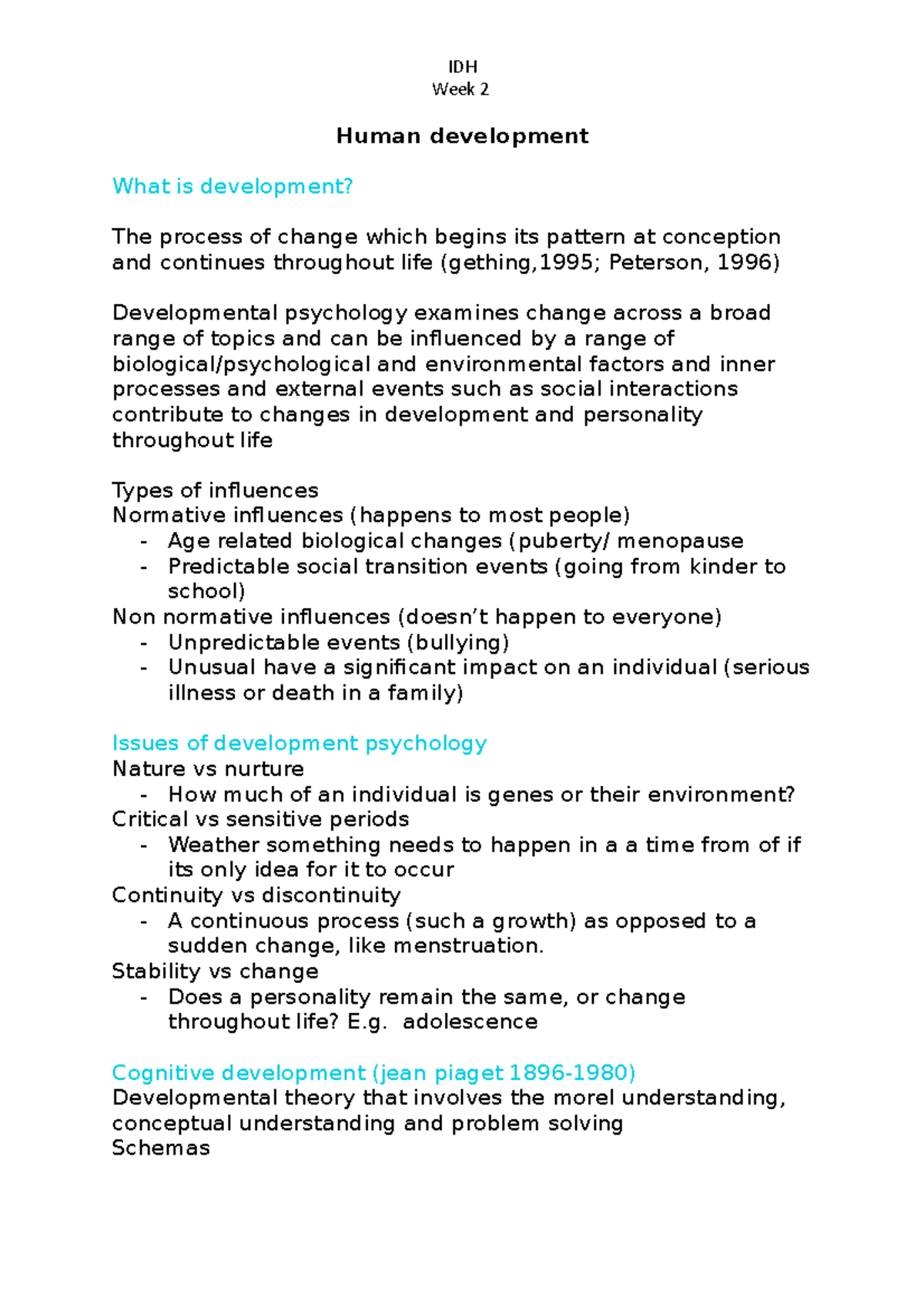 Week 2 lecture notes IDH Week 2 Human development What is