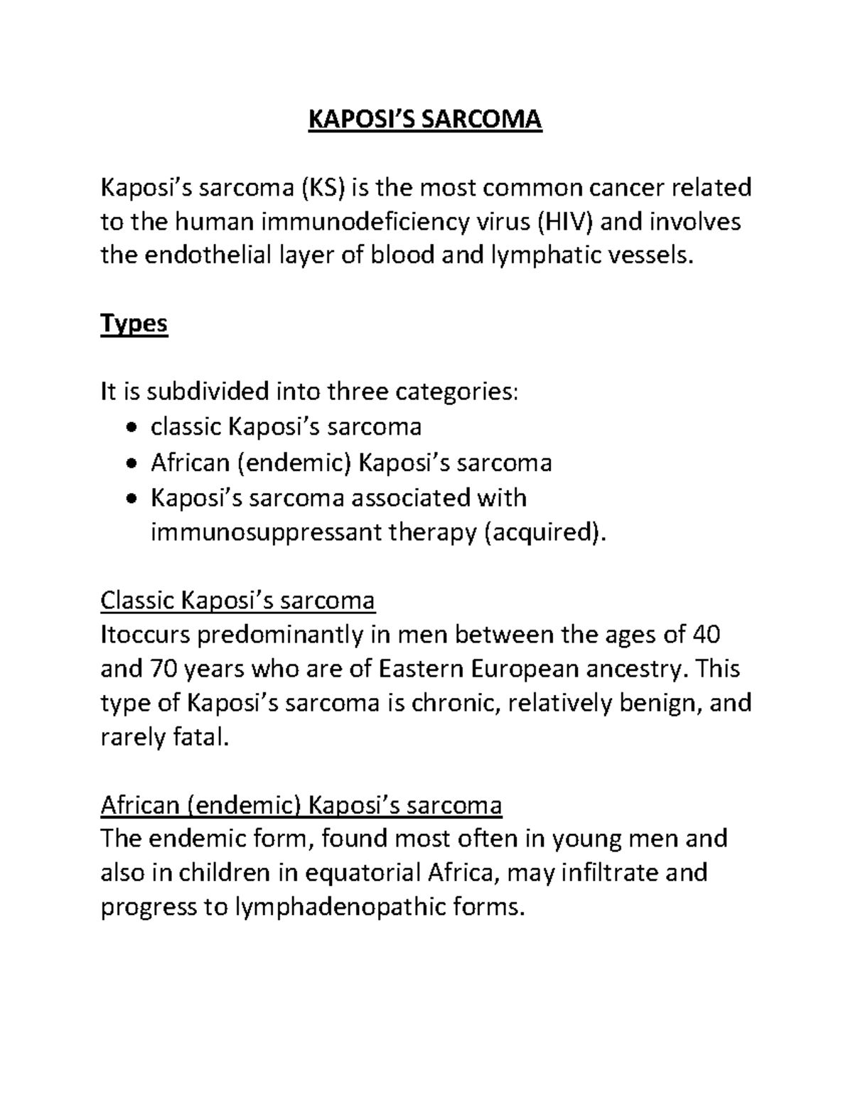 Kaposi’S This study material is for nursing students to