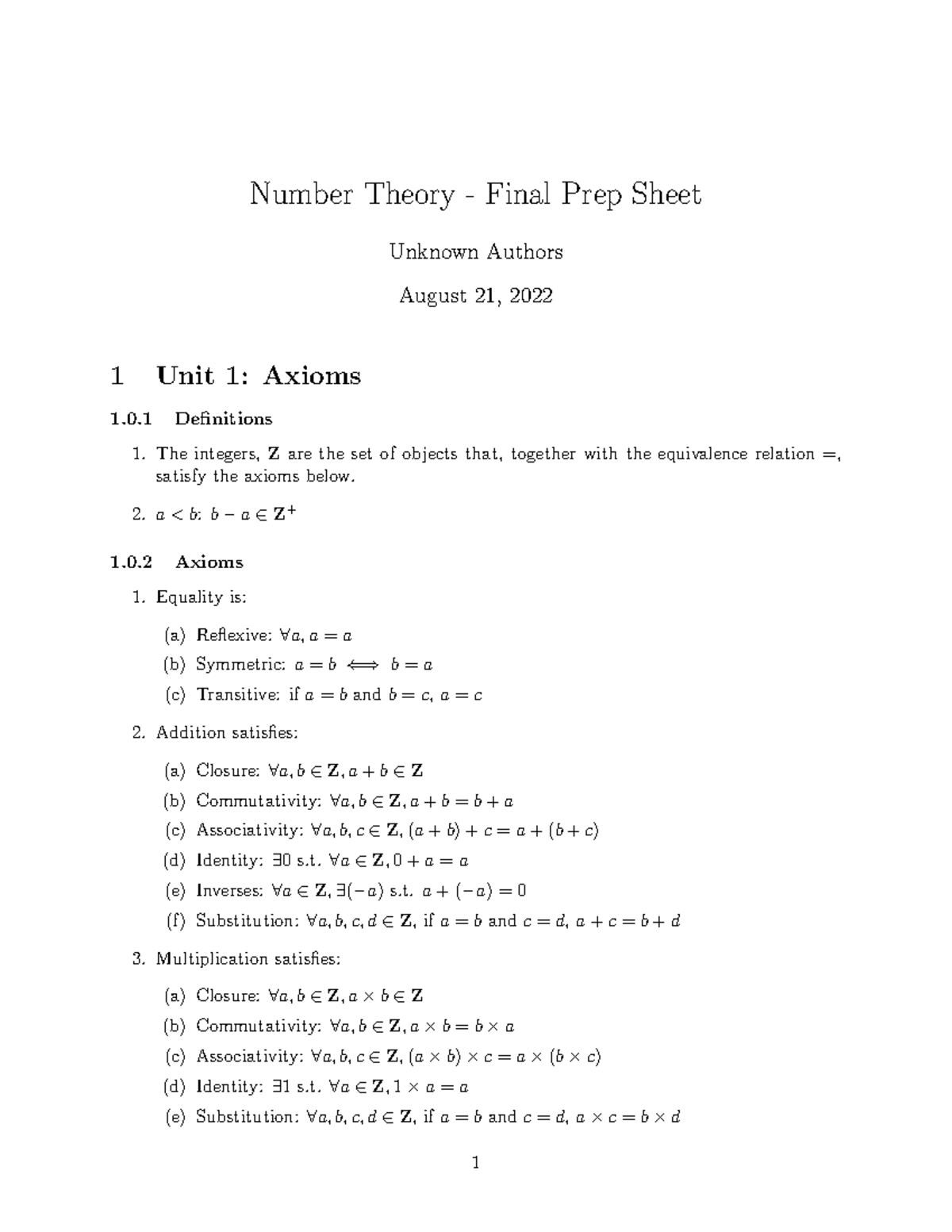 Number Theory Notes - Intro Num Theory 1 - Number Theory - Final Prep ...