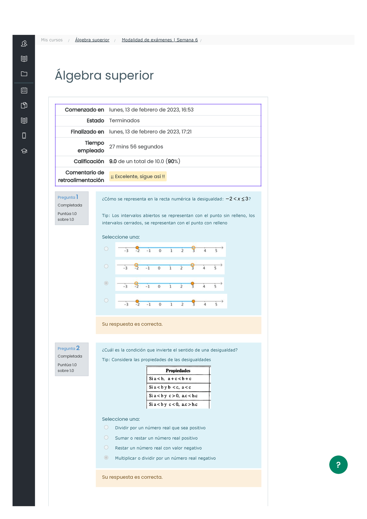 Modalidad De Exámenes Semana 6 Revisión Del Intento - Álgebra Superior ...