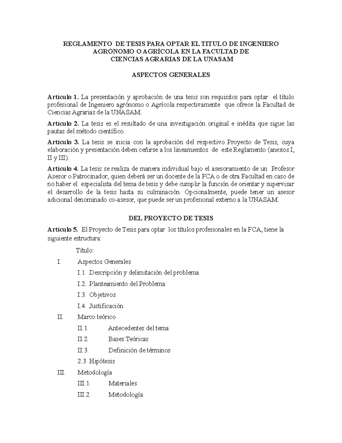 Reglamento DE Tesis PARA Optar EL Titulo DE Ingeniero Agr nomo O 