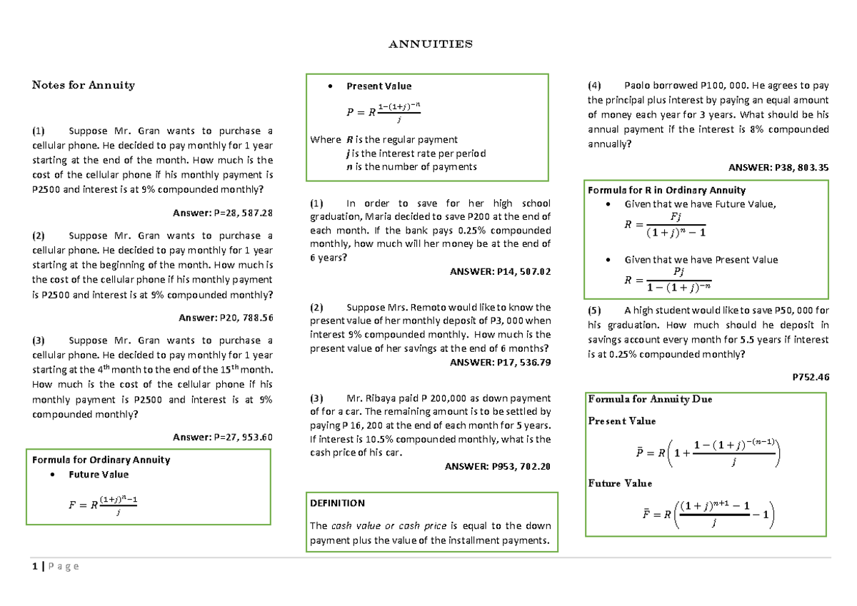 025444062 - Lecture notes 3-7 - ANNUITIES 1 | P a g e Notes for Annuity ...