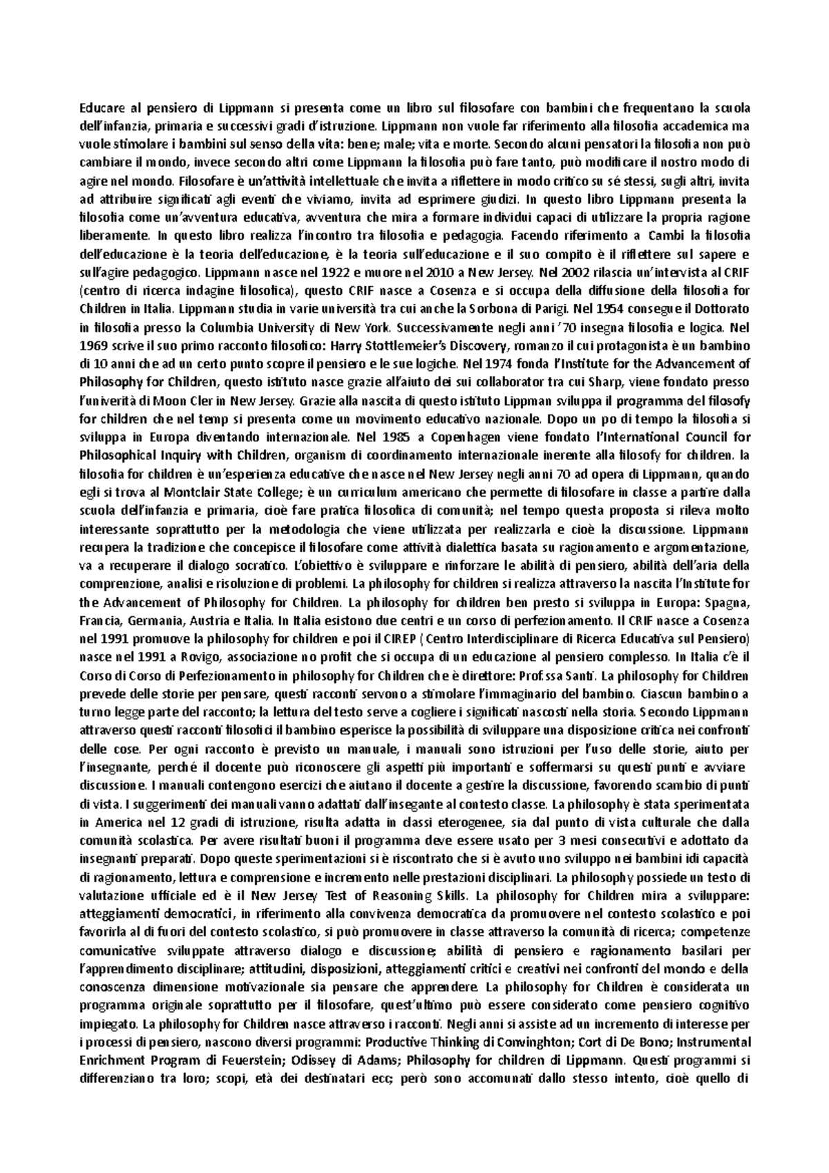 lezione 1 educare al pensiero - Educare al pensiero di Lippmann si ...