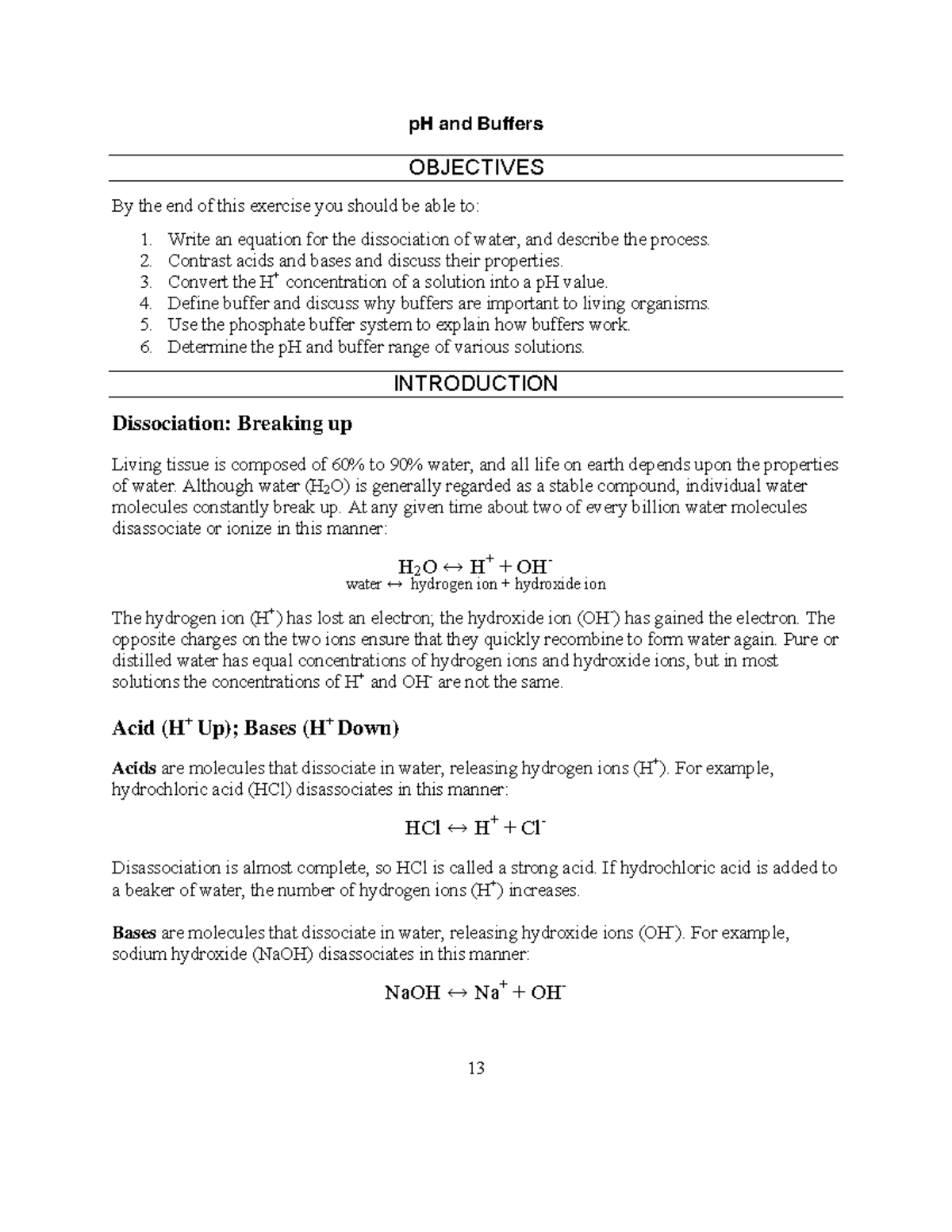 Lab Assignment 2 pH pH and Buffers OBJECTIVES By the end of this
