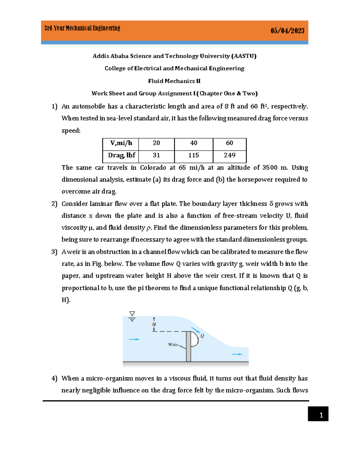 Work Sheet and Assignment I 2023 - Addis Ababa Science and Technology ...