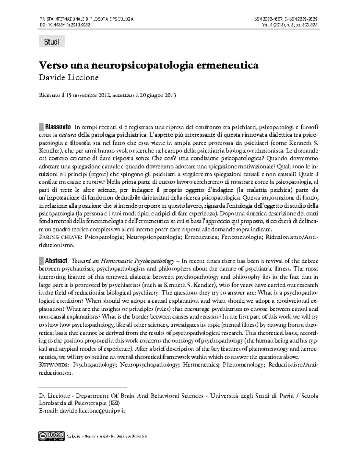 Liccione verso una neuropsicopatologia ermeneutica - RIVISTA ...