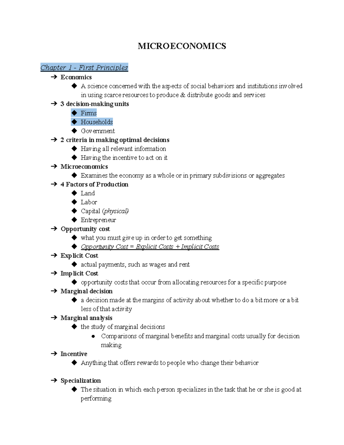 Micro Notes Part 1 - MICROECONOMICS Chapter 1 - First Principles ...