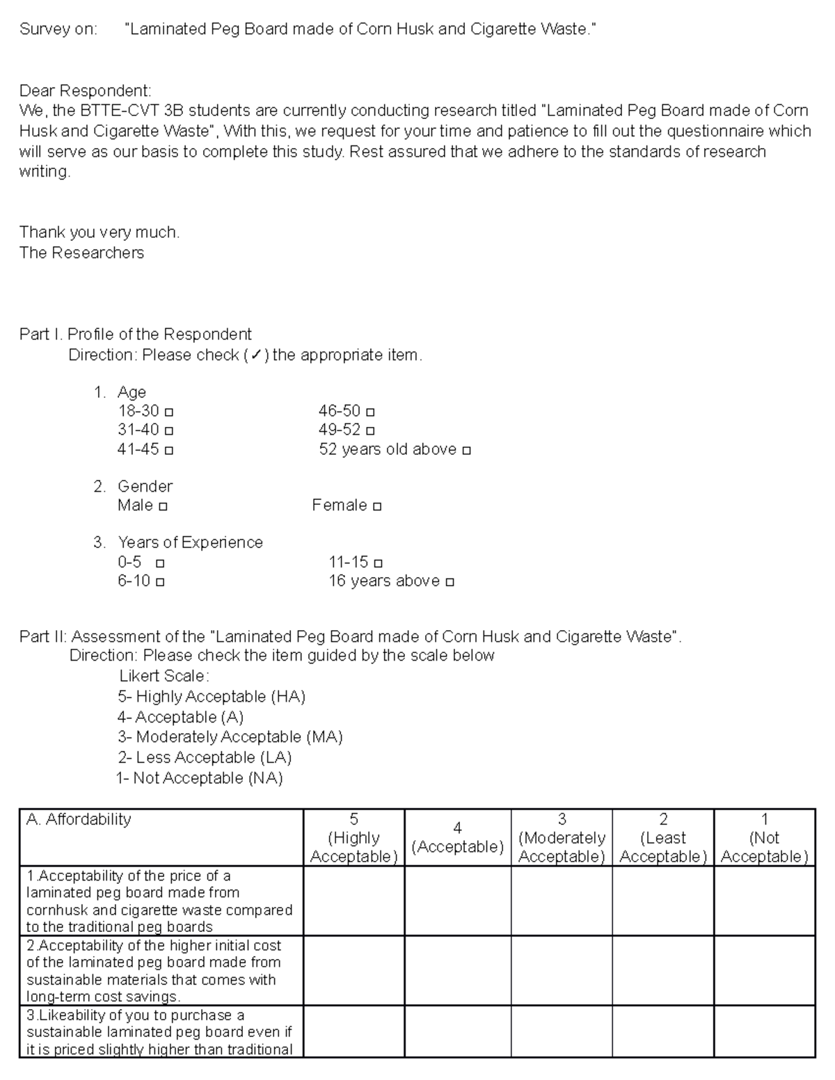 Research 12342 questionnaires Survey on “Laminated Peg Board made