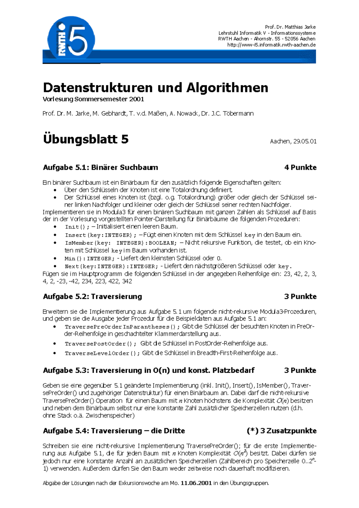 Datenstrukturen Und Algorithmen - Vorklausur 4 - Abgabe Der Lˆsungen ...