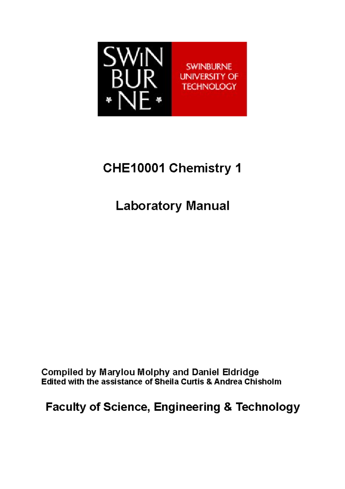 Prac Manual CHE10001 - CHE10001 Chemistry 1 Laboratory Manual Compiled ...