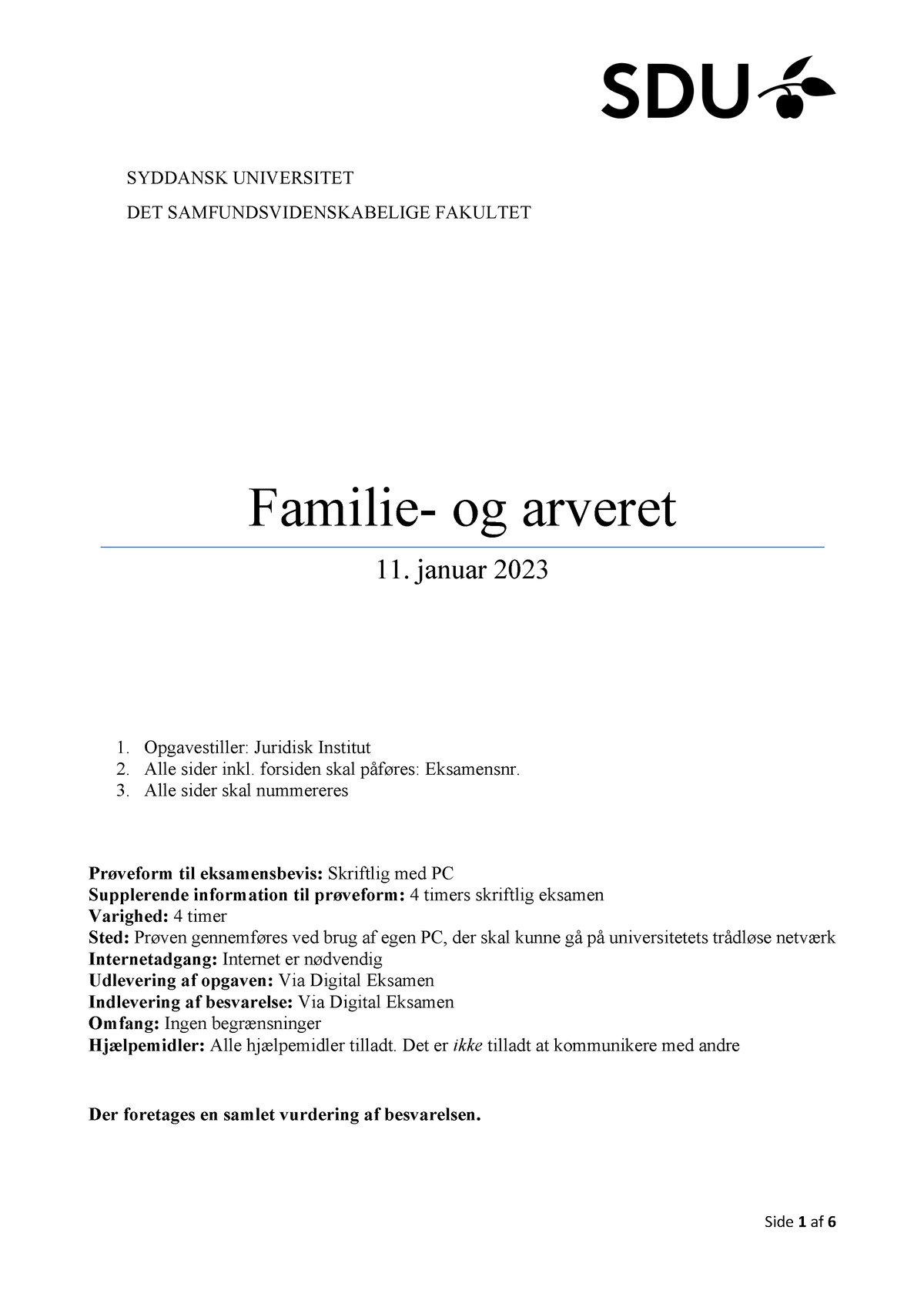 Familie- Og Arveret Ordinær Endelig - SYDDANSK UNIVERSITET DET ...