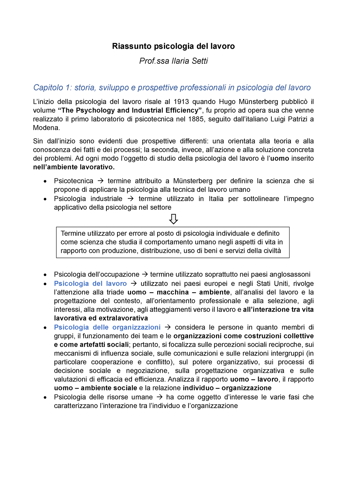 Psicologia Del Lavoro - Riassunto Capitoli: 1, 2, 3, 4, 6, 7, 8, 10 ...