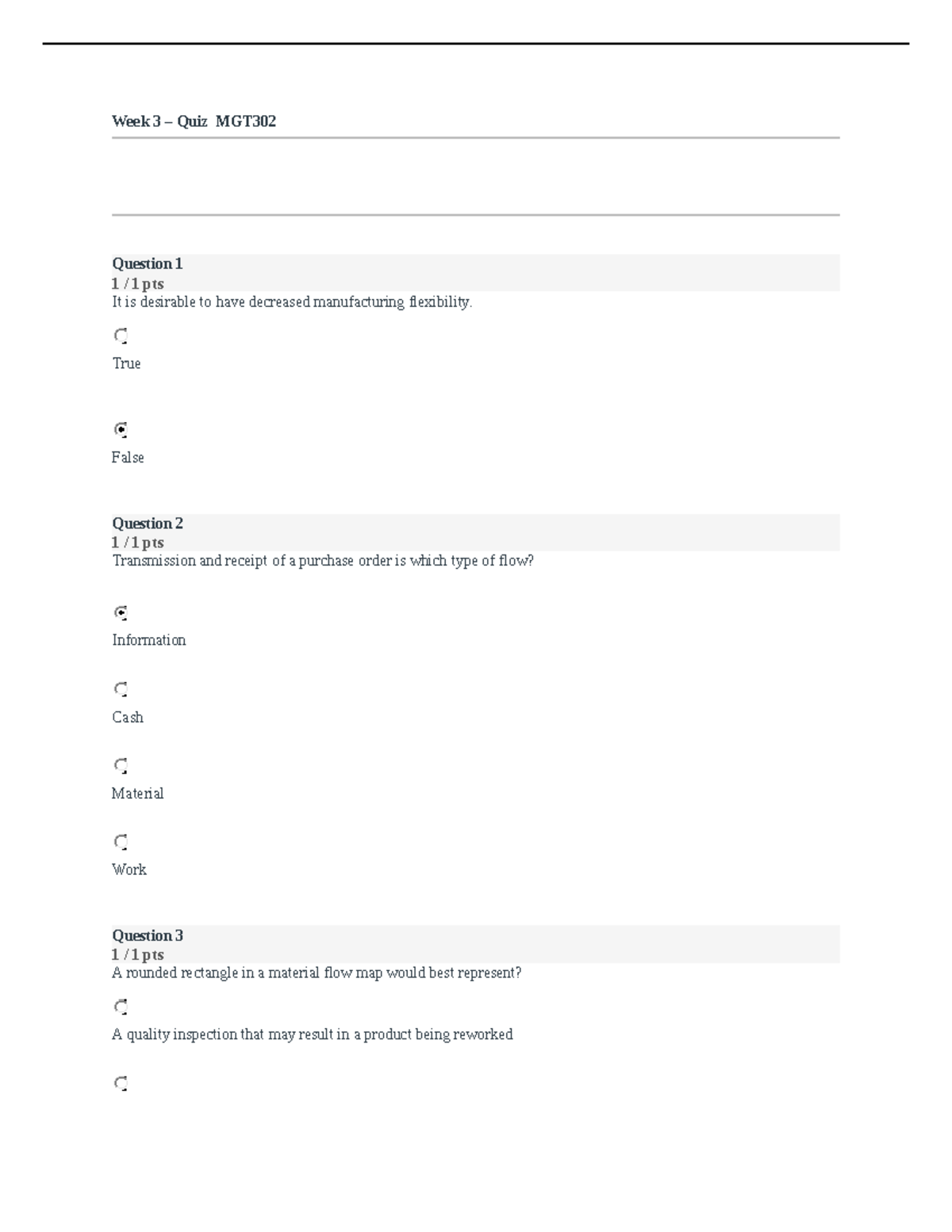 MGT 302 Week 3 Quiz - MGT 302 Week 3 Quiz - Week 3 – Quiz MGT Question ...