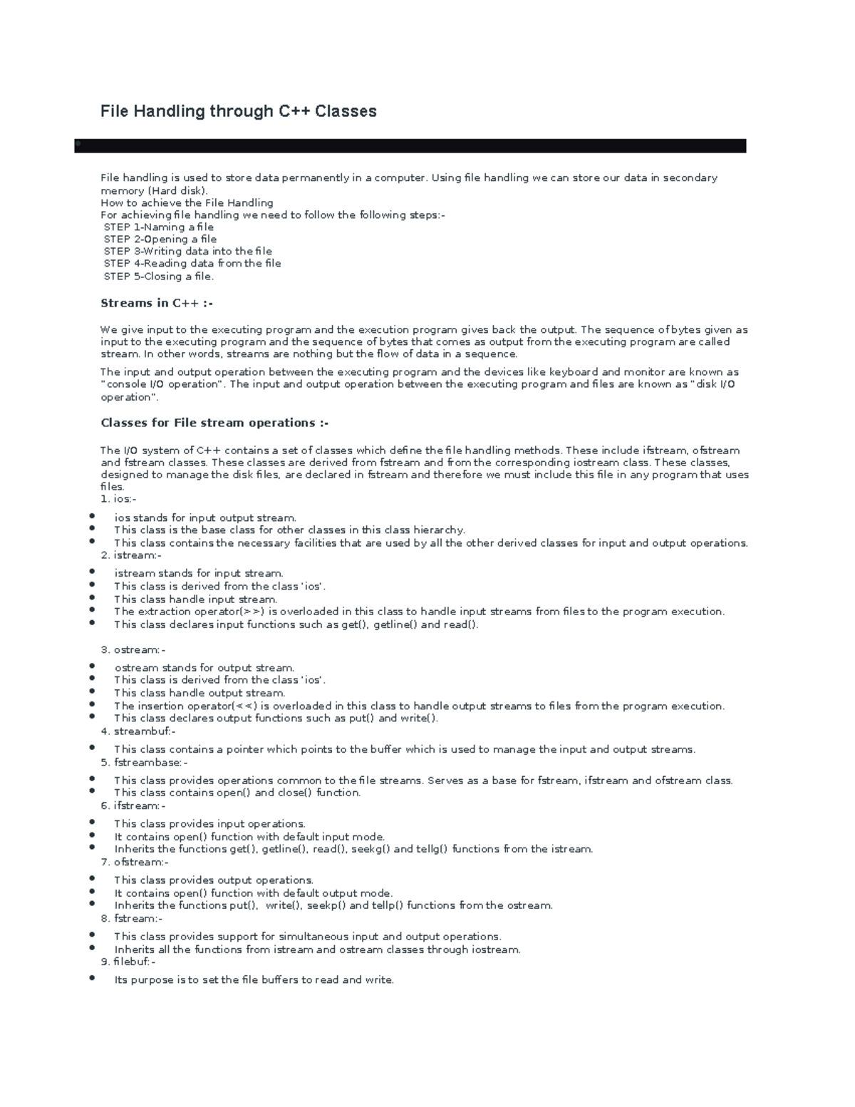 FILE Handling - HELPFUL - File Handling through C++ Classes File ...