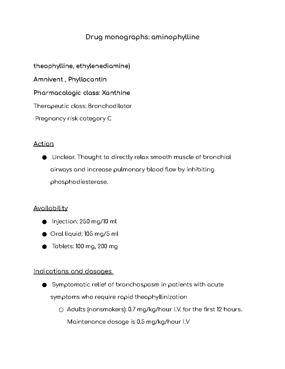 Drug monographs aminophylline - Drug monographs: aminophylline ...