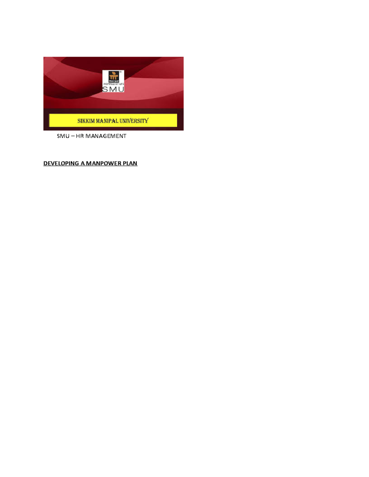 Developing and manpower plan SMU HR MANAGEMENT DEVELOPING A