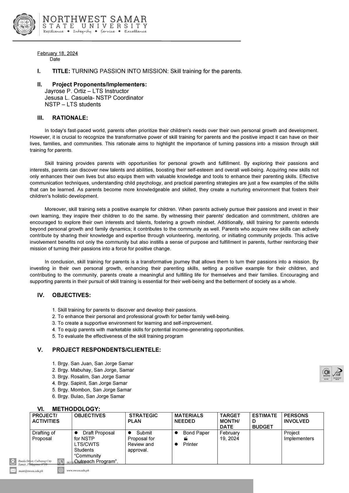 2024ProposalTemplate Rueda Street, Calbayog City Samar, Philippines