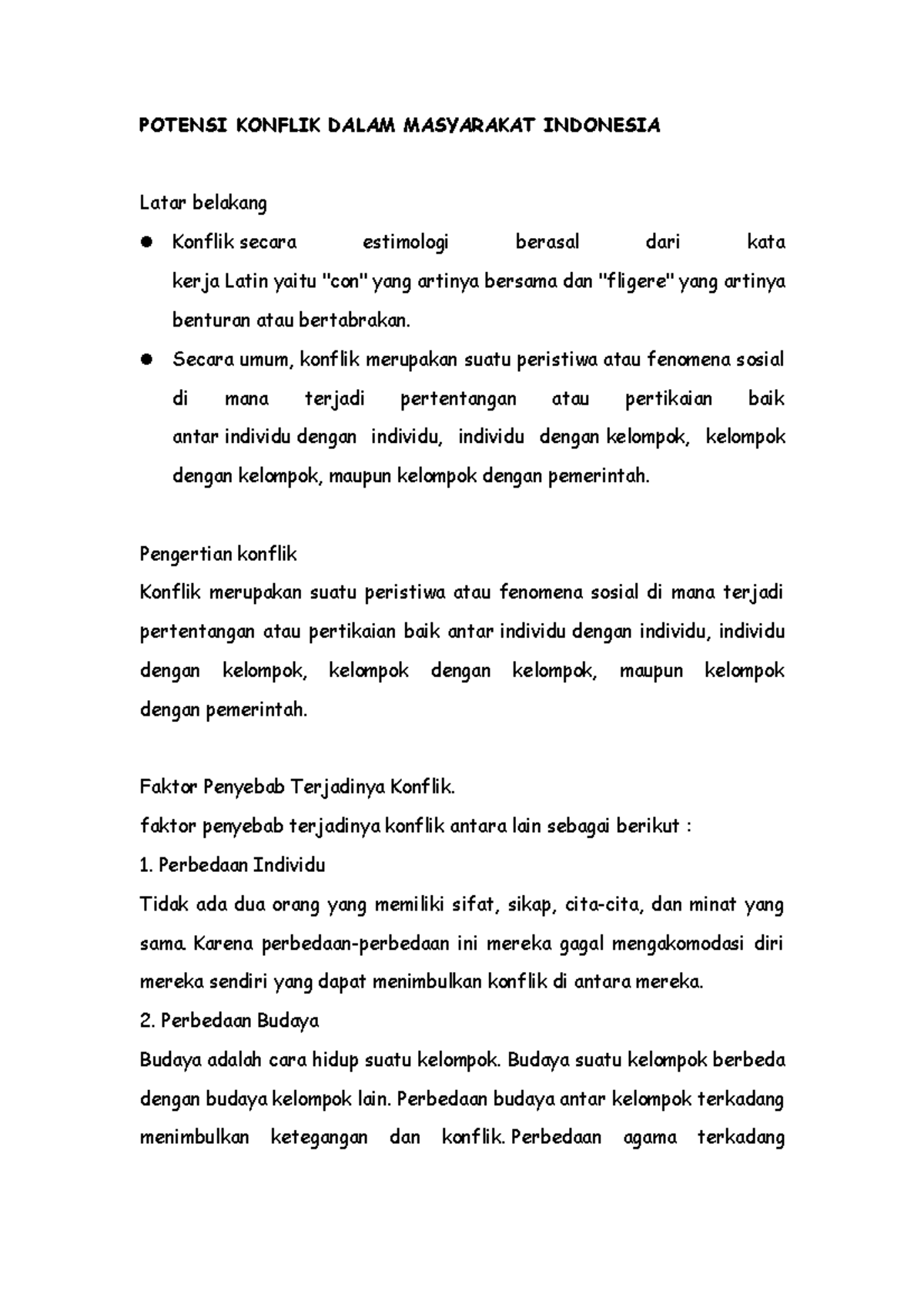 Potensi Konflik Dalam Masyarakat Indonesia - POTENSI KONFLIK DALAM ...