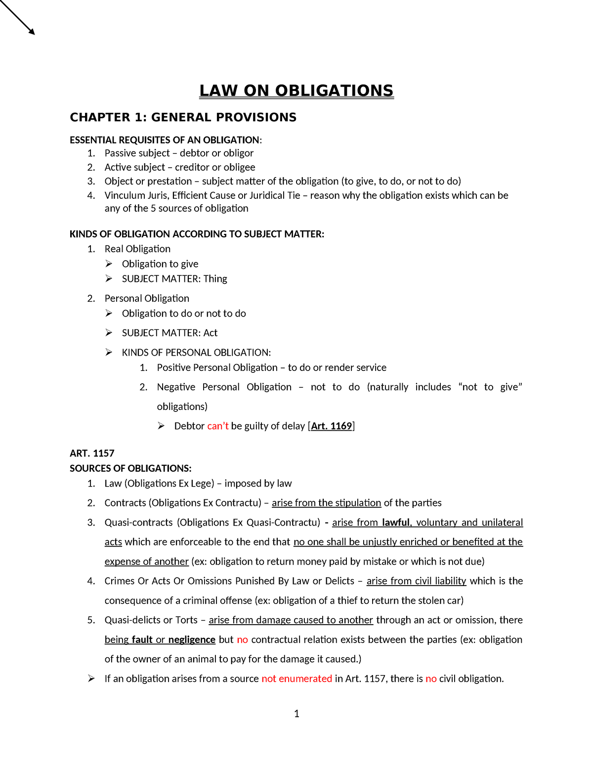 Law On Obligations And Contracts - LAW ON OBLIGATIONS CHAPTER 1 ...