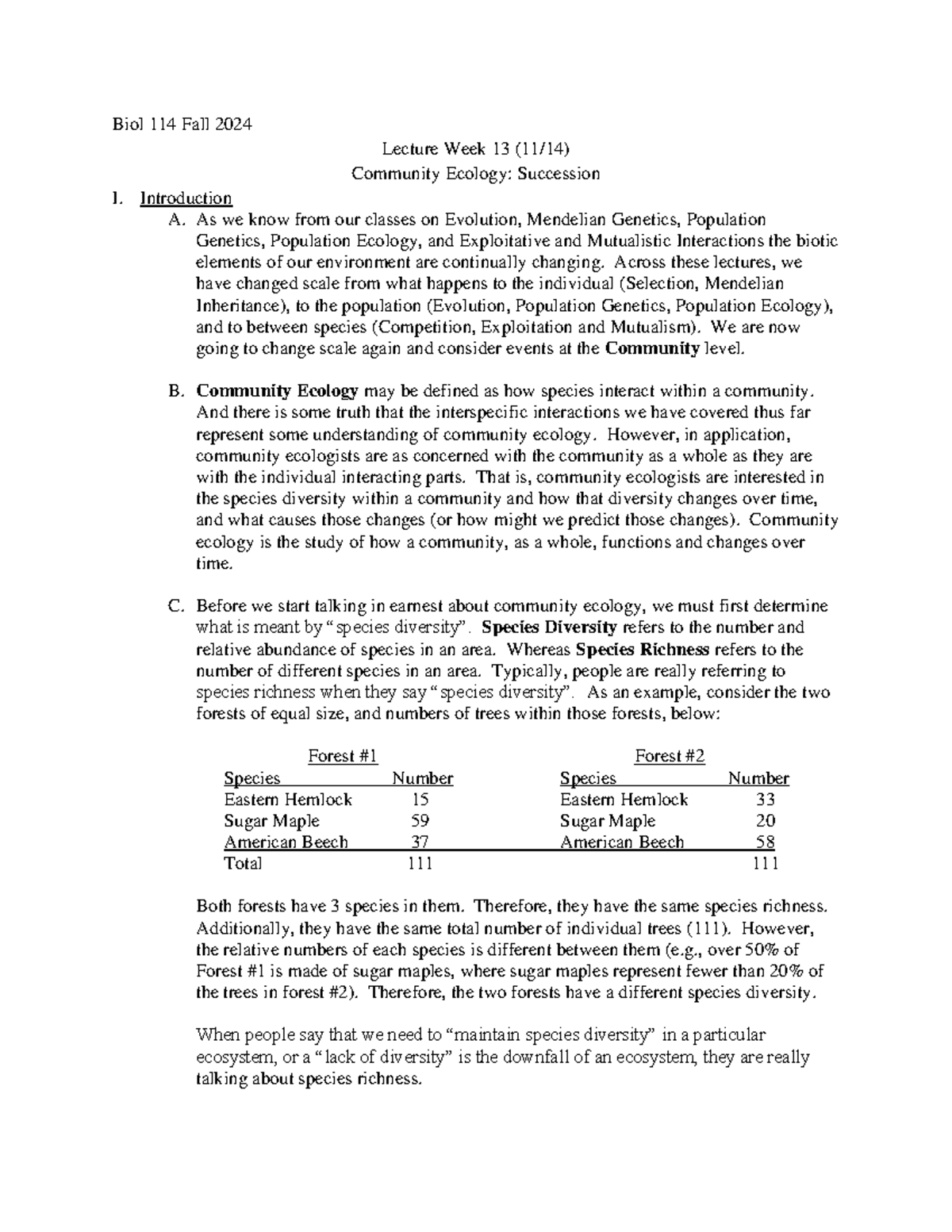 11/14 Lecture Notes Intro to Bio - Biol 114 Fall 2024 Lecture Week 1 3 ...