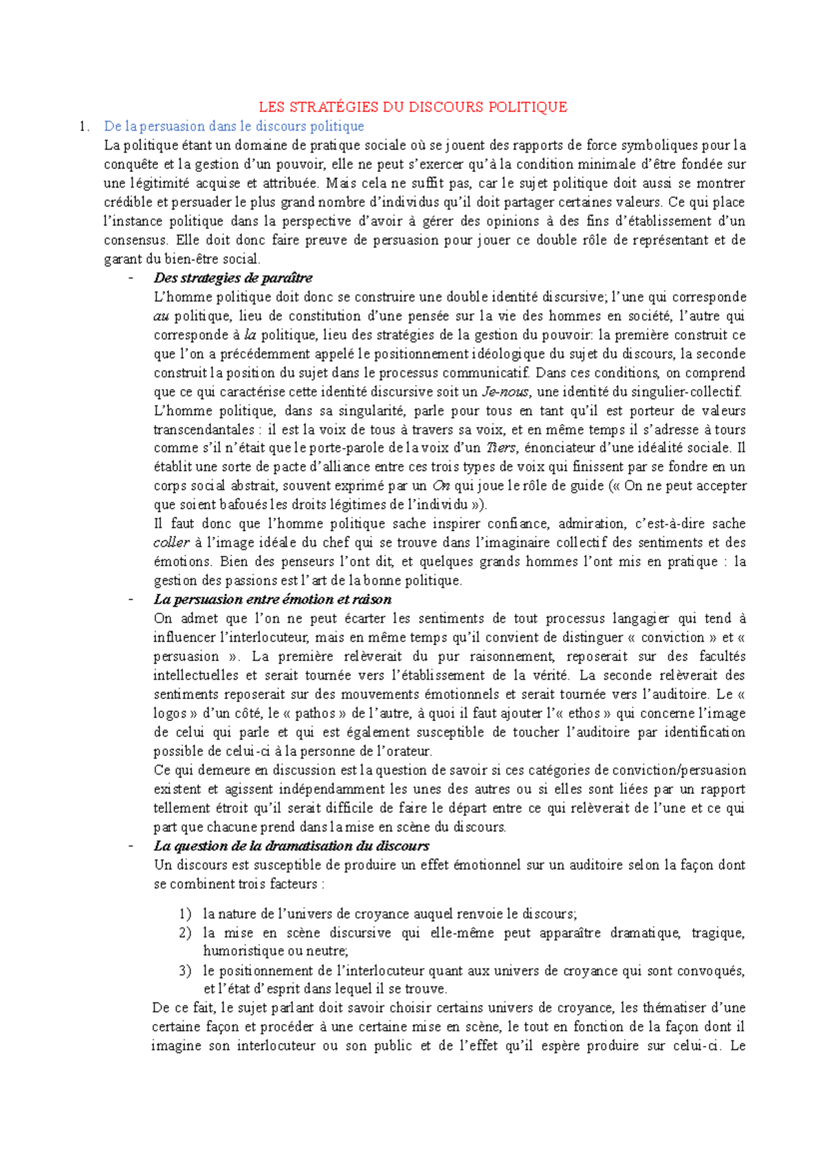 Les stratégies du discours politique LES STRATÉGIES DU DISCOURS