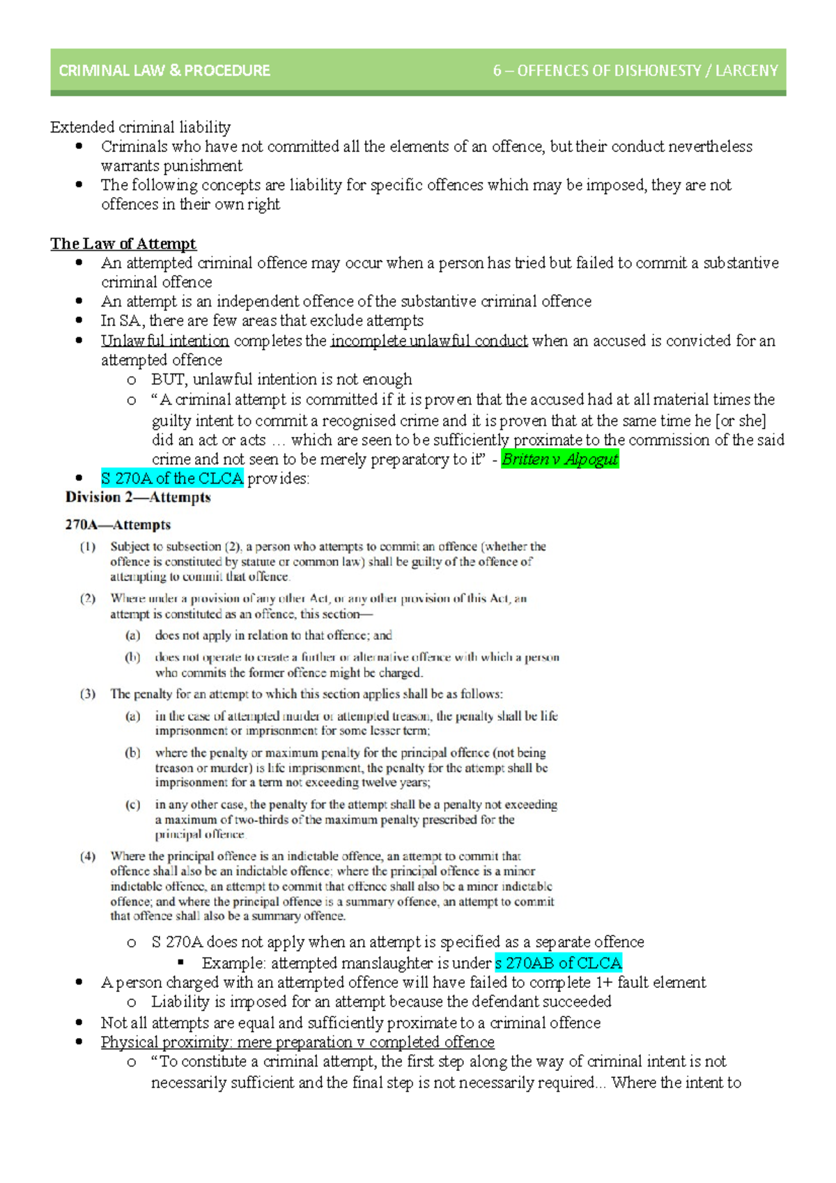 Topic 7 - Attempt - Criminal Law - Extended criminal liability ...