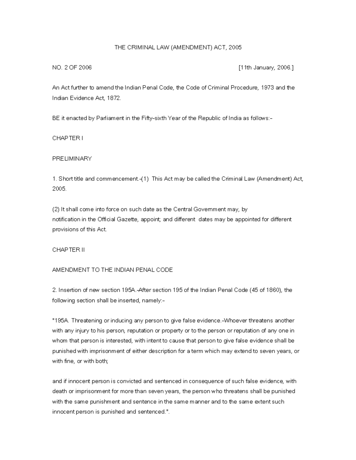 The criminal law amendment act 2005 the criminal law amendment