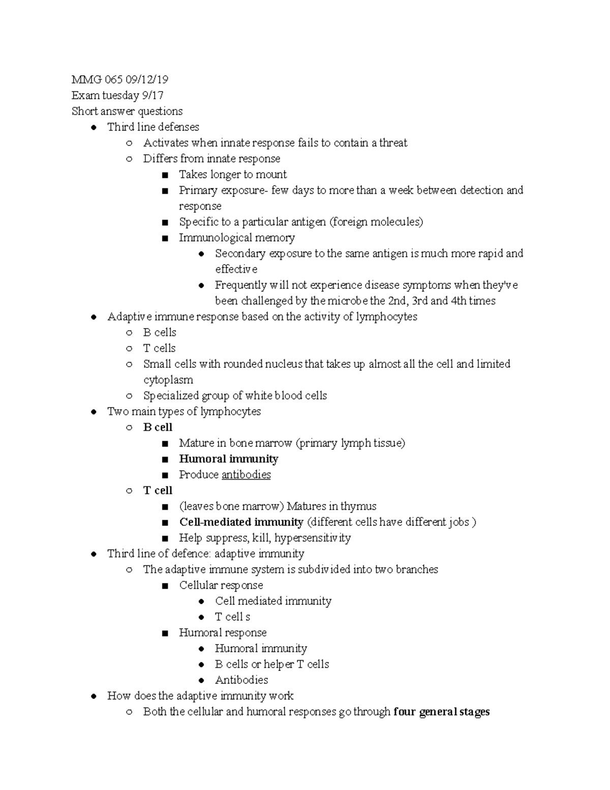 MMG 065 09 12 19 - Course notes from microbiology 065 on 9/12/19 - MMG ...